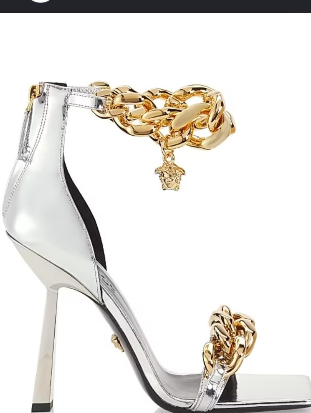 Versace Medusa Gold Chain Silver Metallic Heel Leather